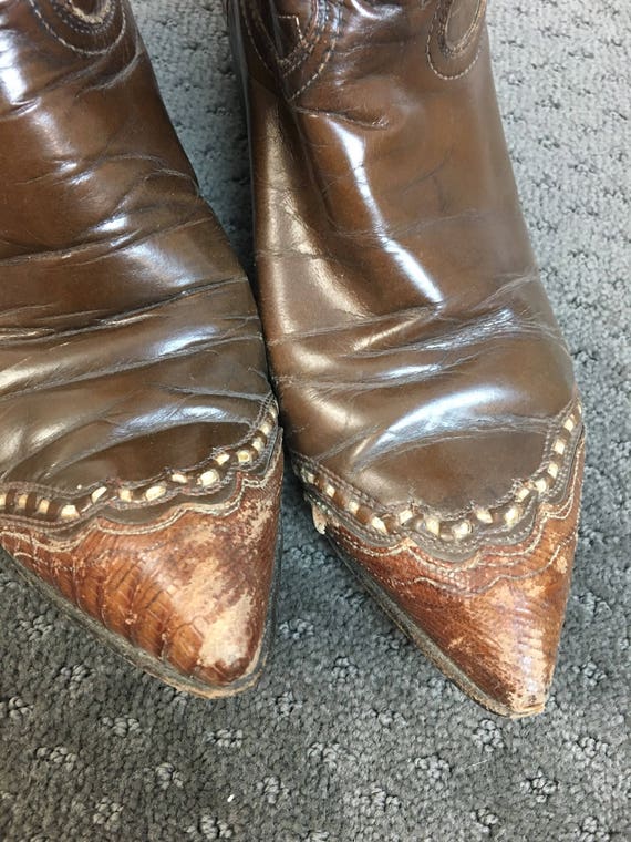 Vintage Tony Lama Boots//Brown Leather and Snakeskin … - Gem display picture 2