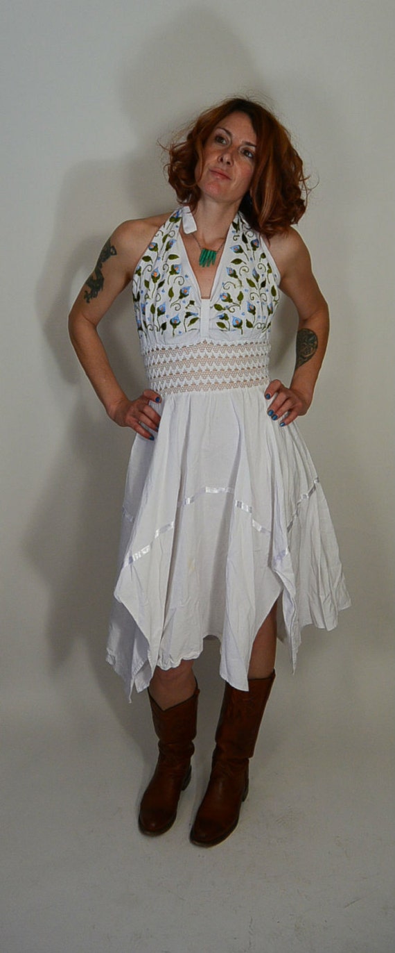 Embroidered Hankerchief Dress// 70s Summer Dress//