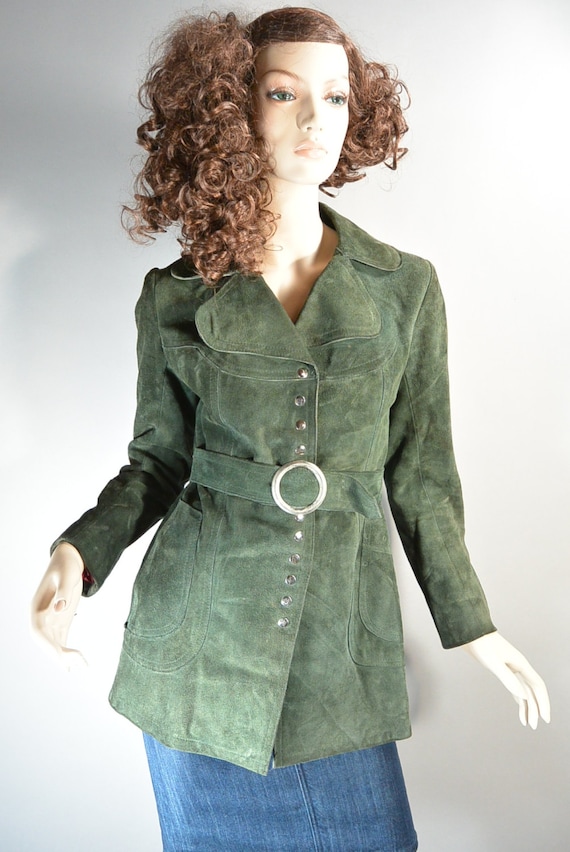 60s Suede Mod Jacket// Forest Green Mod Jacket// R