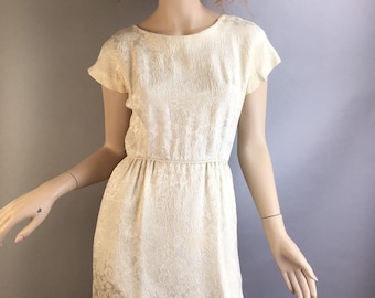 Vintage Wiggle Dress// 60s Sheath Dress// White Brocade Vintage Dress