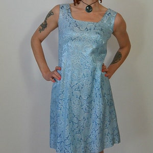 Brocade Baby Blue Prom Dress// 60s shesth Dress// Vintage 60s Dress (F1)
