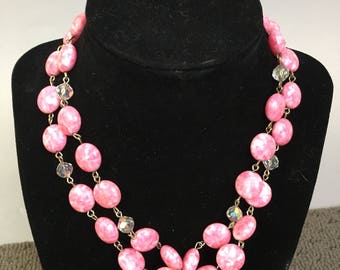 Kramer Vintage Art Glass Necklace// Vintage 60s Glass Bead Choker// Double Strand Beaded Necklace (F1)
