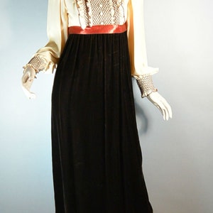 60s Velvet Maxi Dress// Long Ruffle Dress// Tuxedo Dress// Small Formal Dress (F1)