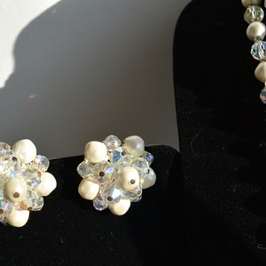 Laguna Pearl and Aurora Borealis Crystal Bead Necklace with Matching Clip On Earrings F1 image 2