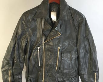 60s 70s Vintage Leather Single Riders Jacket Motorcycle Punk Rock