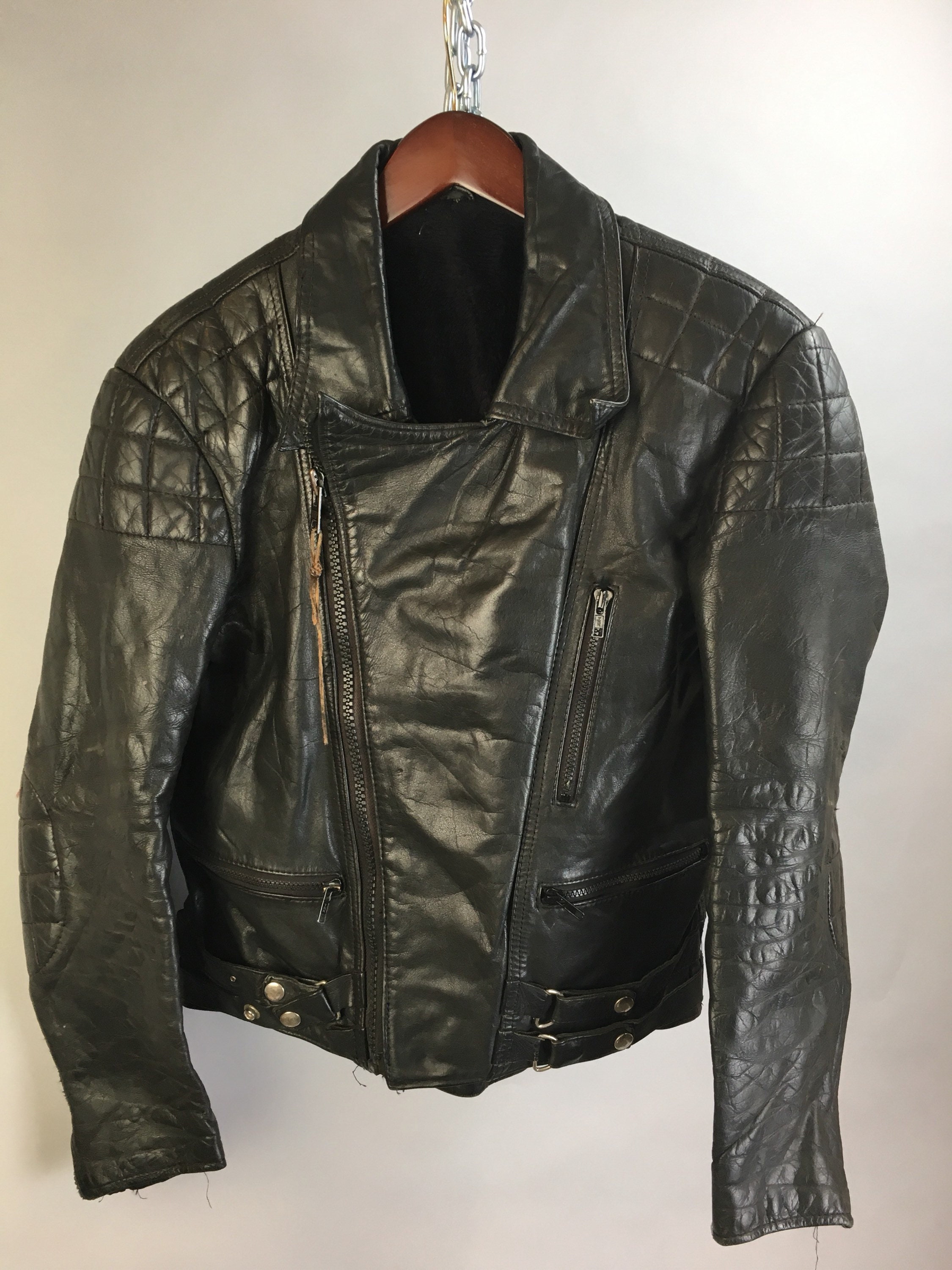 quilted shoulder leather jacket