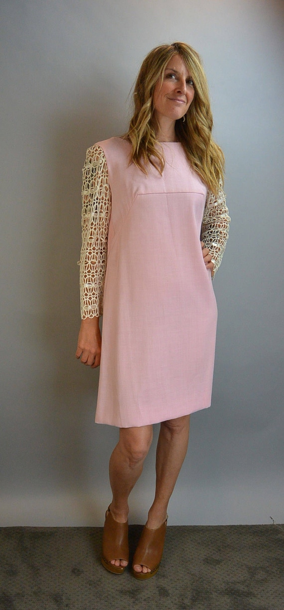 Mod Cotton Pink Dress// Mod 60s Dress// Ribbon Sle