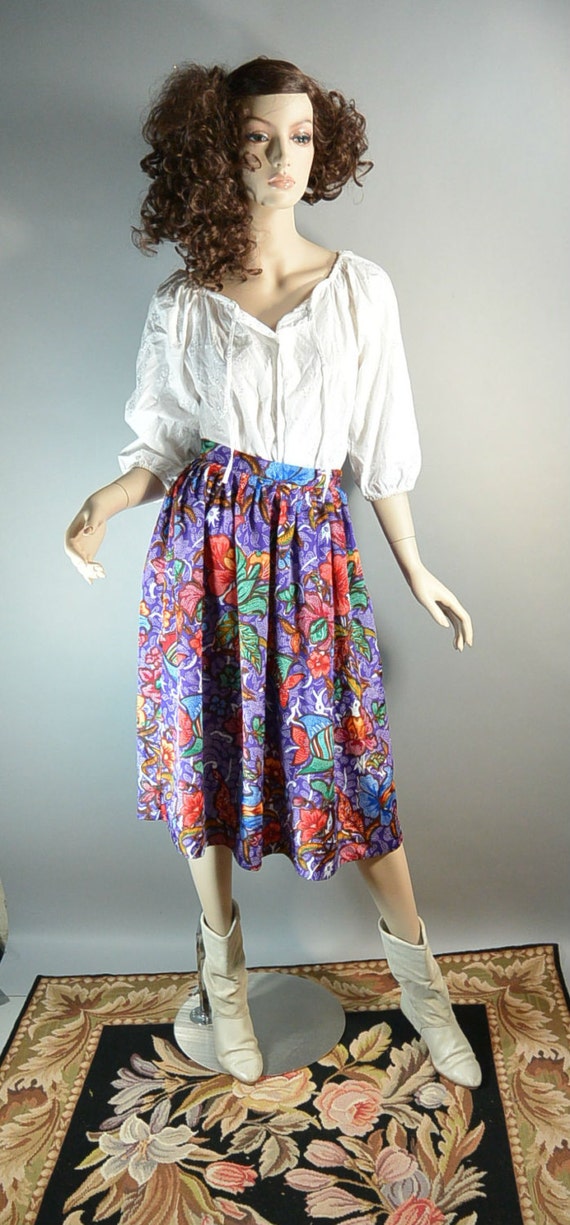 Hawaiian Batik Print Skirt// 80s Secretary Skirt/… - image 1