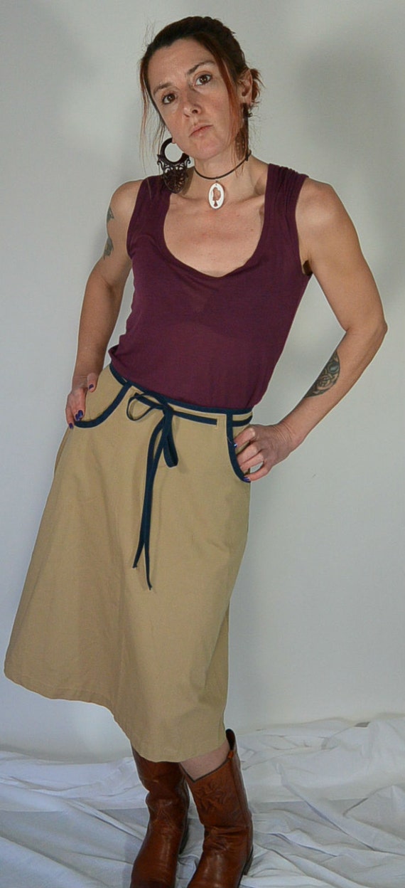 70s Wrap Skirt// Vintage 70s Skirt// Beige Canvas… - image 1