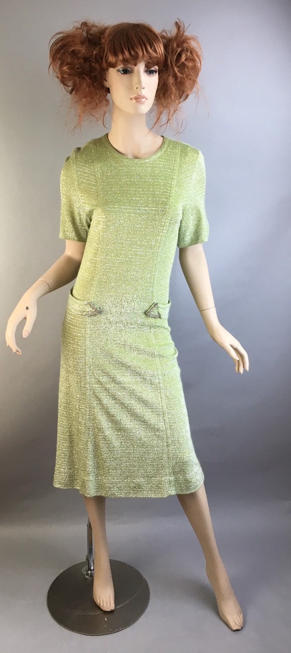 Vintage 60s Mod Sparkly Dress// Drop Waist Mod Gre