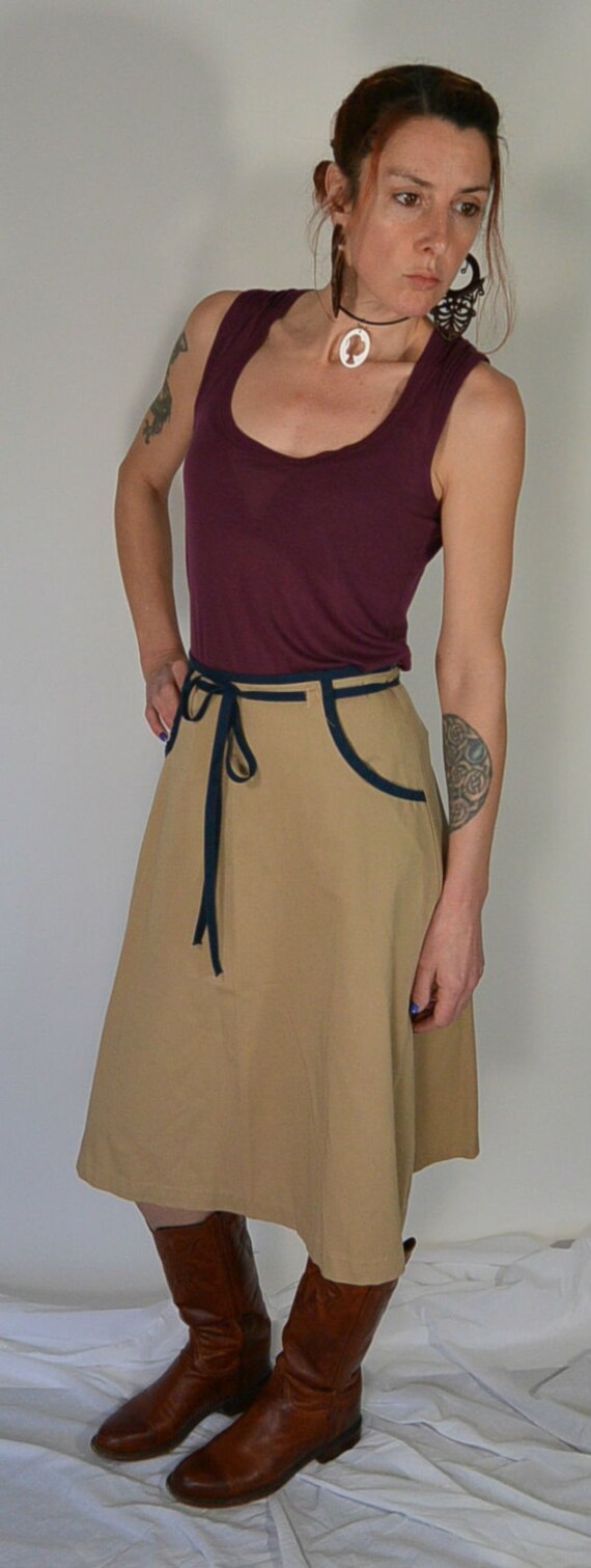 70s Wrap Skirt// Vintage 70s Skirt// Beige Canvas… - image 3