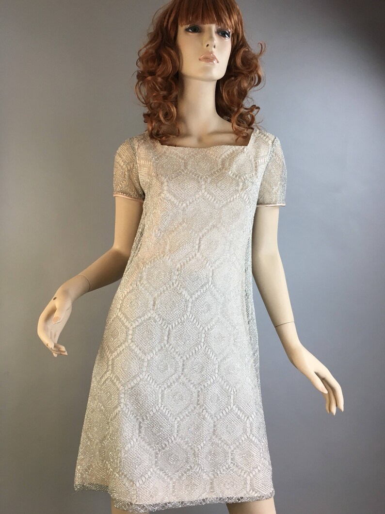 Vintage Mod 60s Dress// Sparkling Silver Vintage Dress// Mod Shift Dress image 2