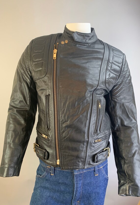 Vintage Motorcycle Jacket// 80s Black Leather Bike