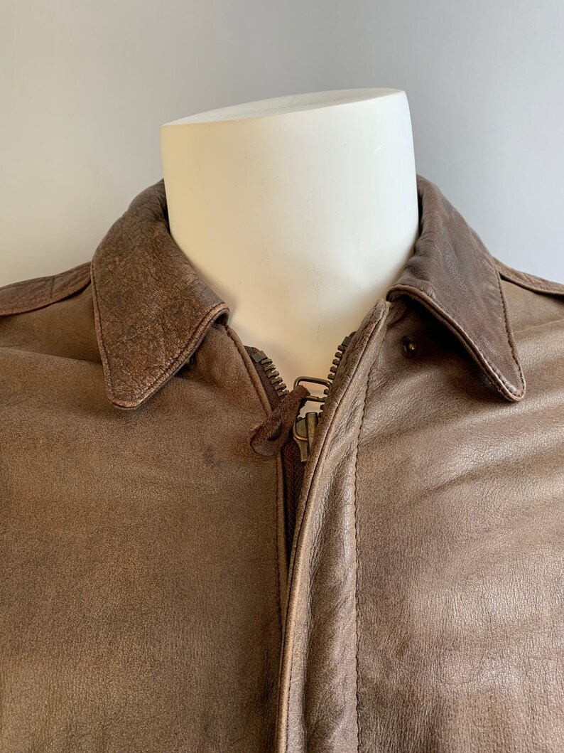 Vintage Bomber Jacket// 80s Brown Leather Jacket// Top Gun Leather Jacket image 2