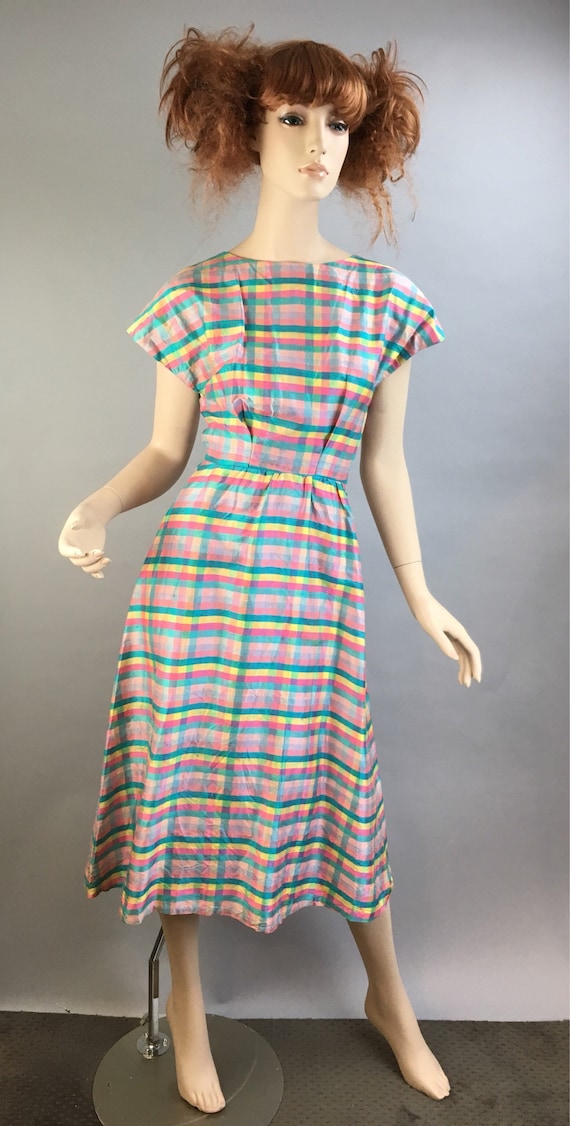 Vintage 60s Dress// Raw Silk Spring Dress// Rainbo