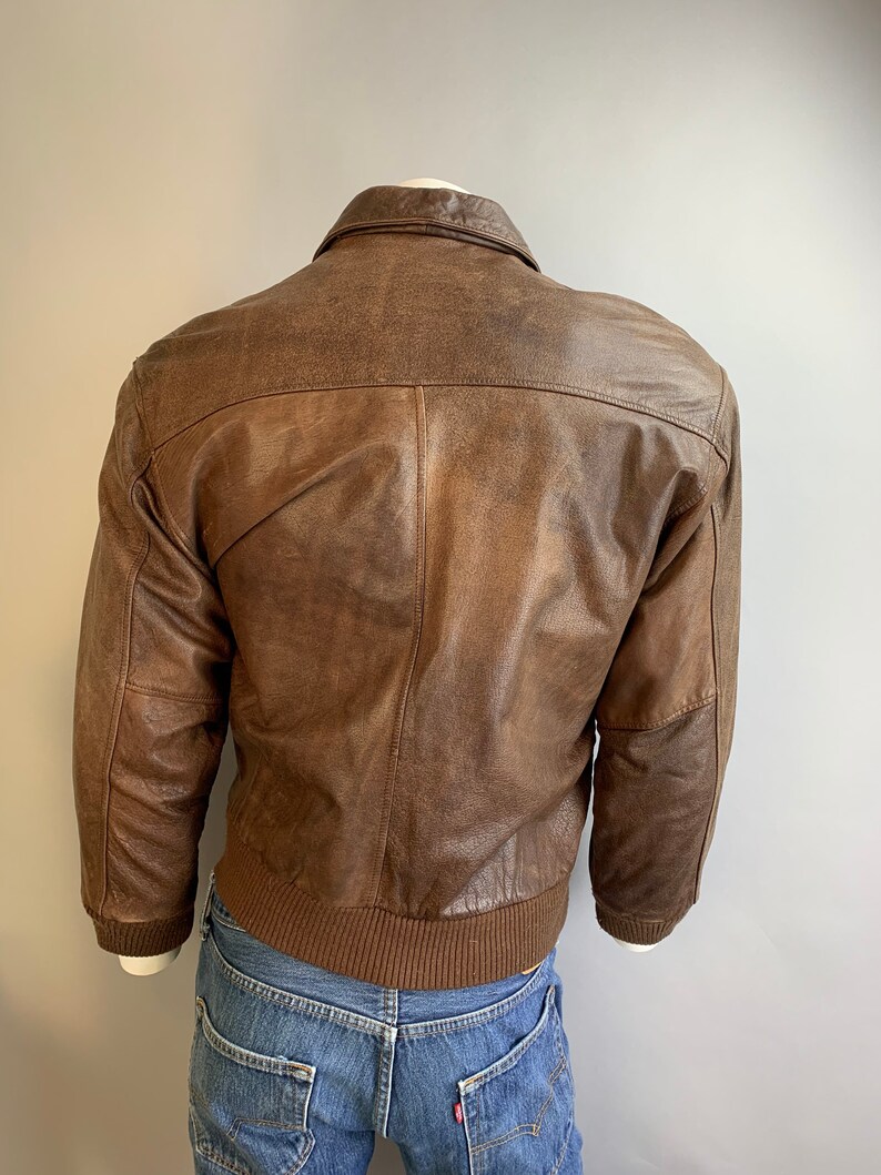 Vintage Bomber Jacket// 80s Brown Leather Jacket// Top Gun Leather Jacket image 3