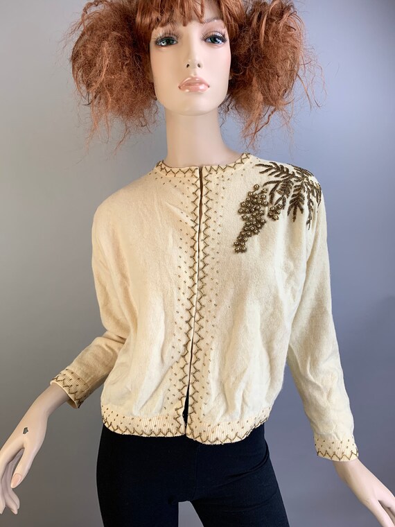 Vintage 50s Beaded Sweater// 50s Cardigan Sweater/