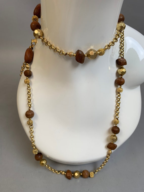 Vintage Mid Century Wood Bead Necklace - Gem