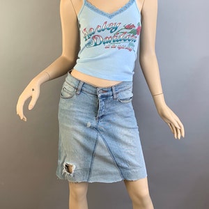Vintage Up-cycled Jeans Skirt// Repurposed Denim Skirt// Vintage Style Reworked Denim Jeans Skirt