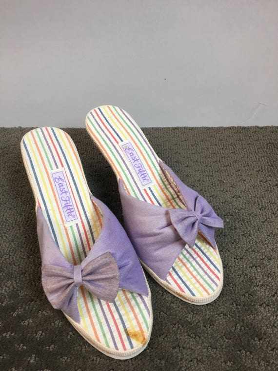 70s Purple Spring Sandals// Slip on Canvas Pumps//