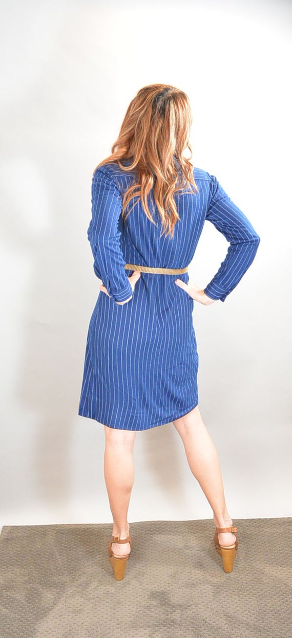 Blue Striped 60s Shirt Dress// Knit Mad Men Dress… - image 3
