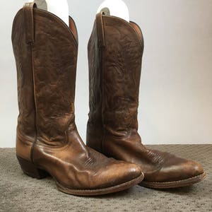 Mens Western Boots// Vintage Brown Leather Cowboy Boots// Mens Boots Size 9.5 (F1)