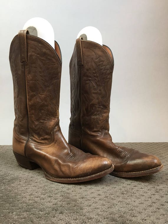 Mens Western Boots// Vintage Brown Leather Cowboy 