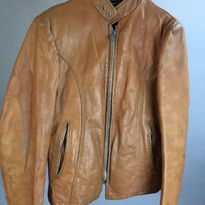 Awesome vintage mens motorcycle jacket// Light Brown Leather Motorcycle Jacket // 80s Leather jacket (F1)