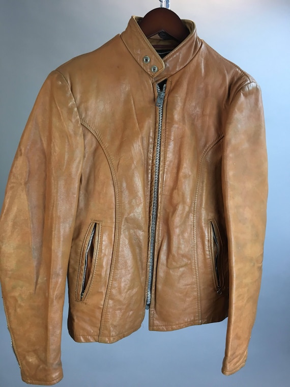 Awesome vintage mens motorcycle jacket// Light Br… - image 1