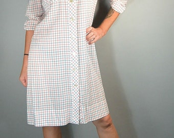 60s Mod Button Down Dress// Mod Shift Dress// 60s Comfortable Cotton Dress// Mod Dress Medium/Large (F1)