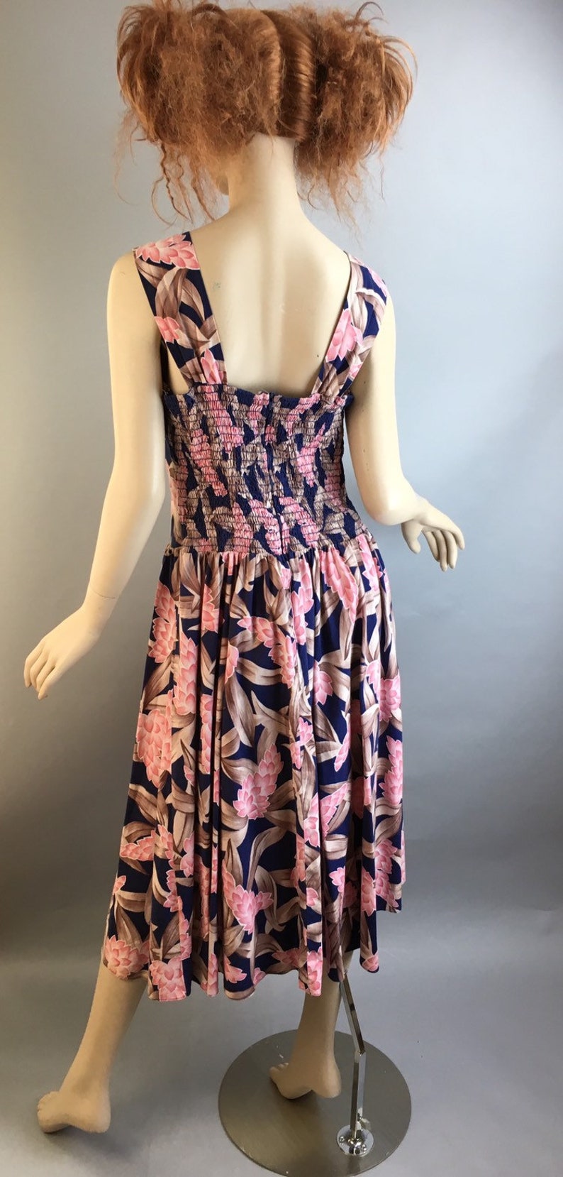 Vintage 80s Hilo Hattie Dress 80s Floral Hawaiian Dress Drop waist vintage Hawaiian Dress