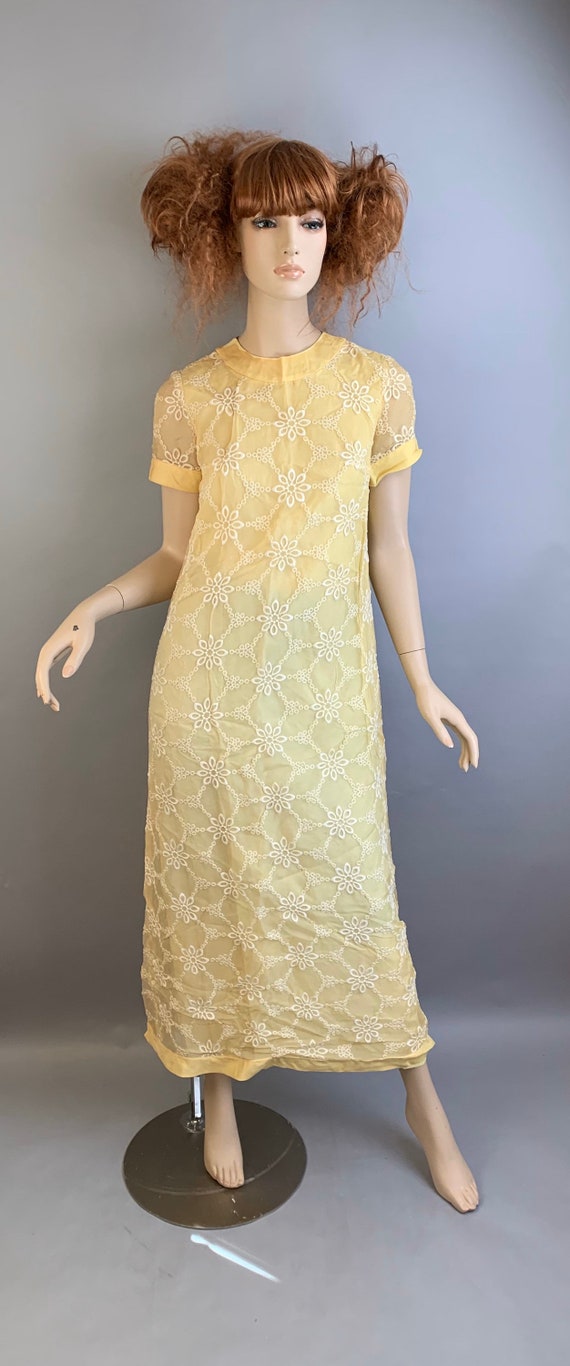 Lemon Yellow Maxi Dress// Vintage 60s Spring Dres… - image 1