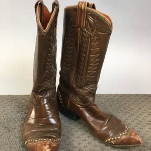 Vintage Tony Lama Boots//Brown Leather and Snakeskin Cowboy Boots// Vintage Womens Cowboy Boot 6.5 (F1)