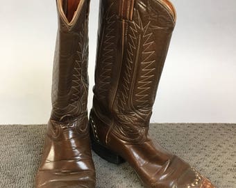 Vintage Tony Lama Boots//Brown Leather and Snakeskin Cowboy Boots// Vintage Womens Cowboy Boot 6.5 (F1)