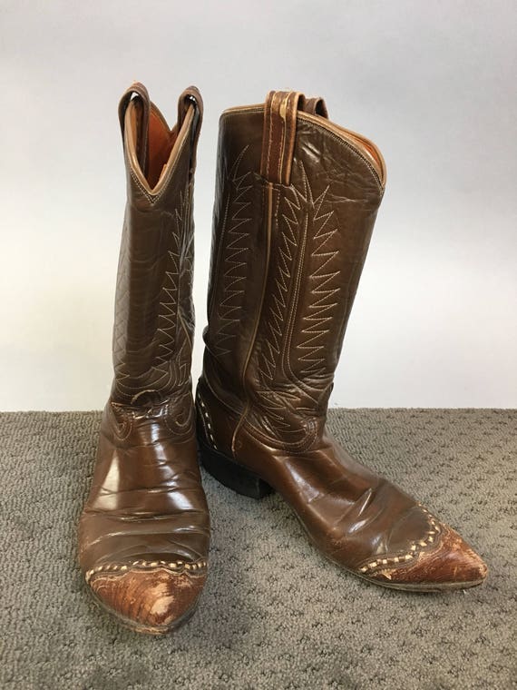 Vintage Tony Lama Boots//Brown Leather and Snakeskin … - Gem