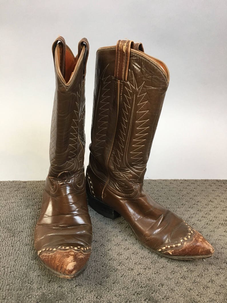 Vintage Tony Lama Boots//brown Leather and Snakeskin Cowboy Boots