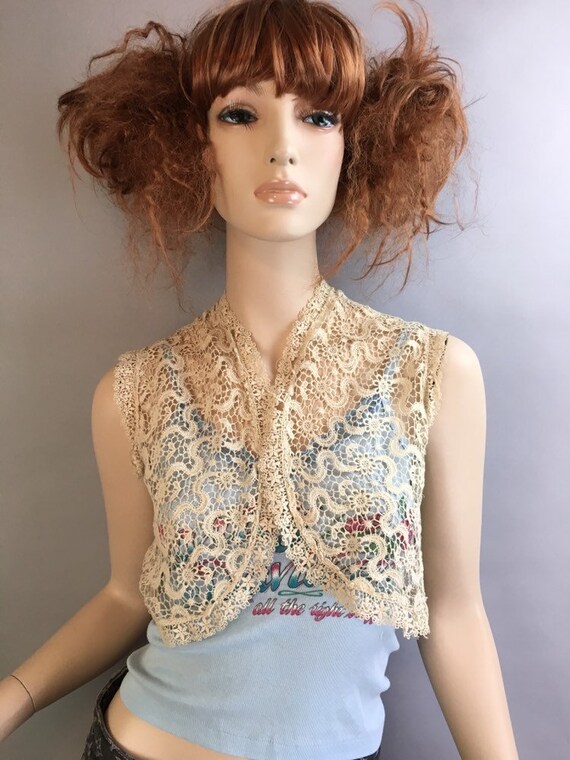 Vintage Lace Vest// 50s Lace Vest// Vintage Handma