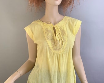 Vintage Tunic// Yellow 80s Tunic// Vintage Lightweight Top