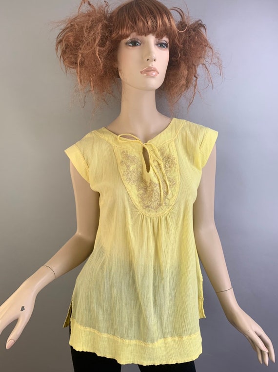 Vintage Tunic// Yellow 80s Tunic// Vintage Lightweight Top