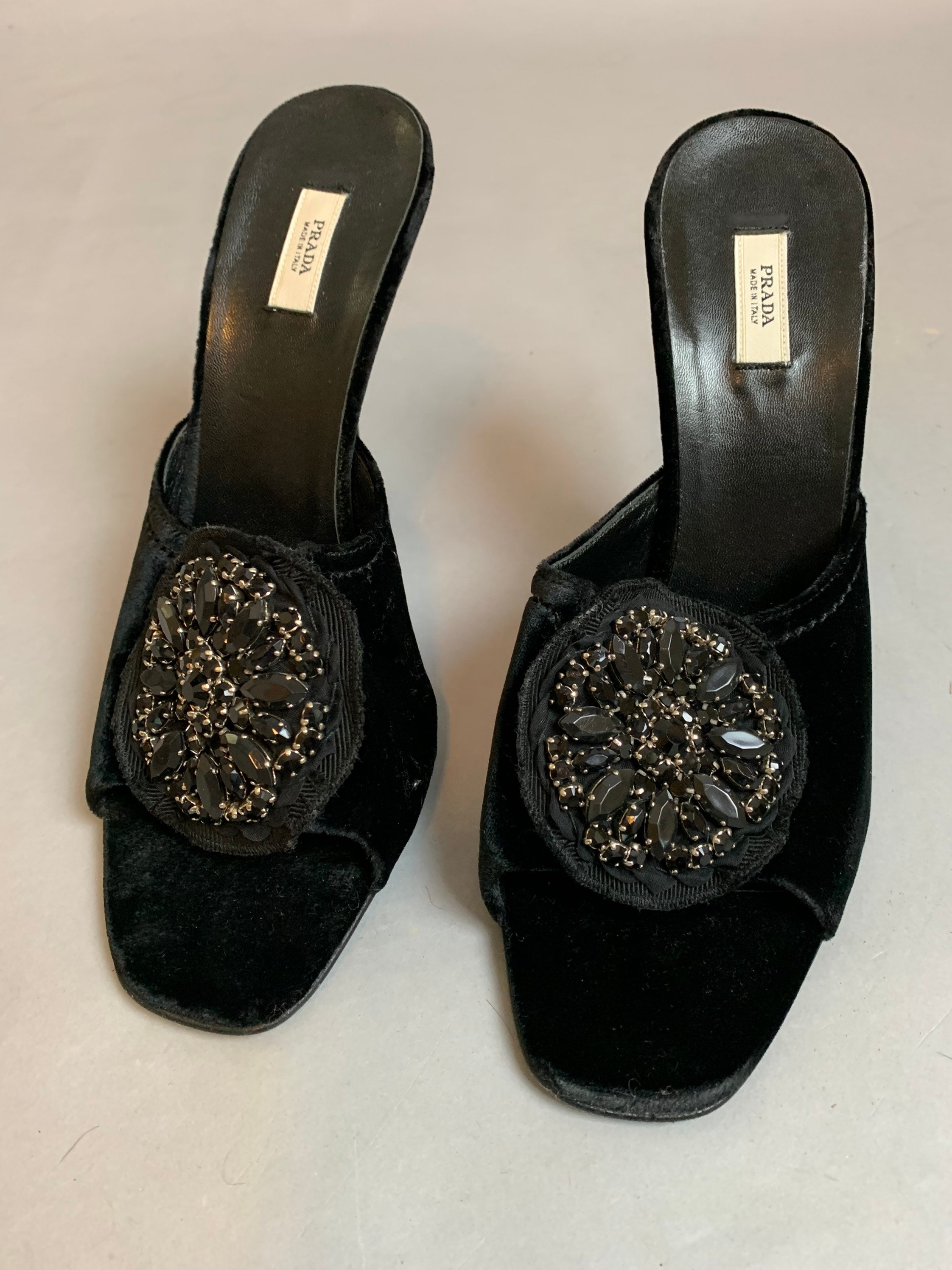 Prada Bejeweled Velvet Slippers