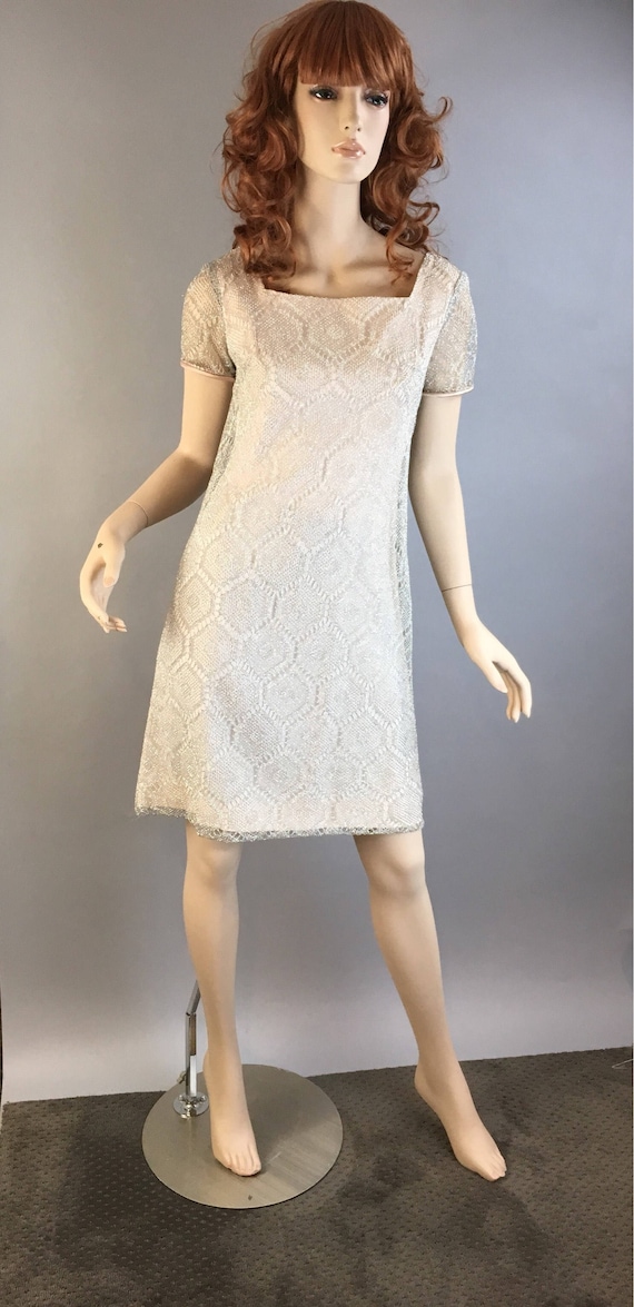 Vintage Mod 60s Dress// Sparkling Silver Vintage … - image 1