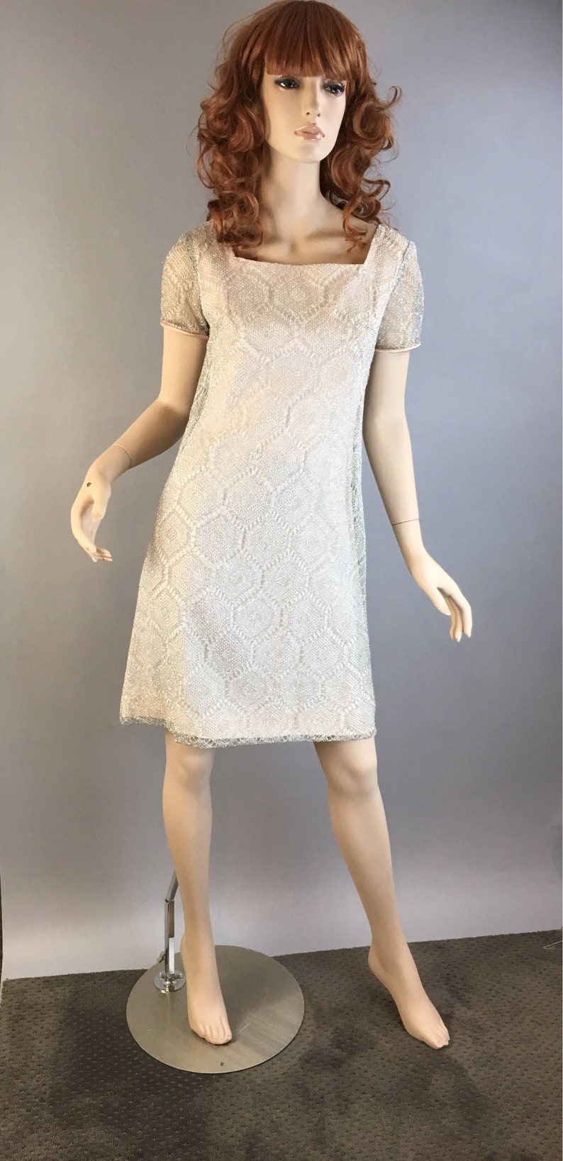 Vintage Mod 60s Dress// Sparkling Silver Vintage Dress// Mod Shift Dress image 1