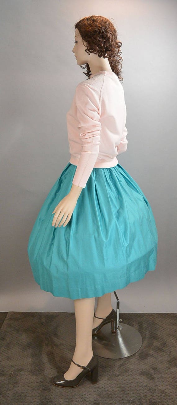 60s Pleated Skirt// Circle Skirt// Mad Men Turquo… - image 2