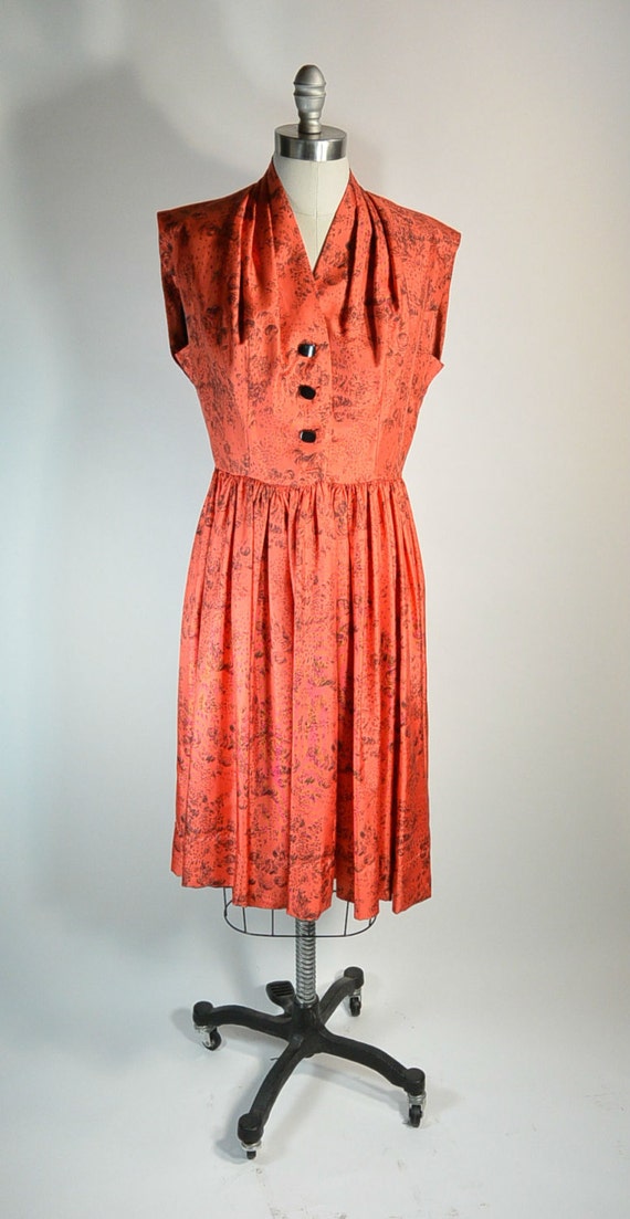 Silk 50s Dress// Mad Men Dress// Coral Red Evenin… - image 1