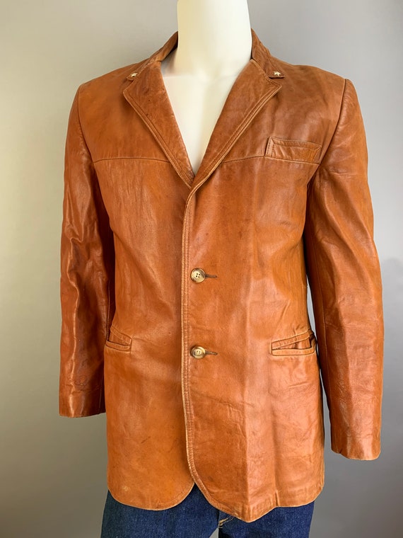 Vintage Mens Leather Blazer// 70s Brown Soft Leath