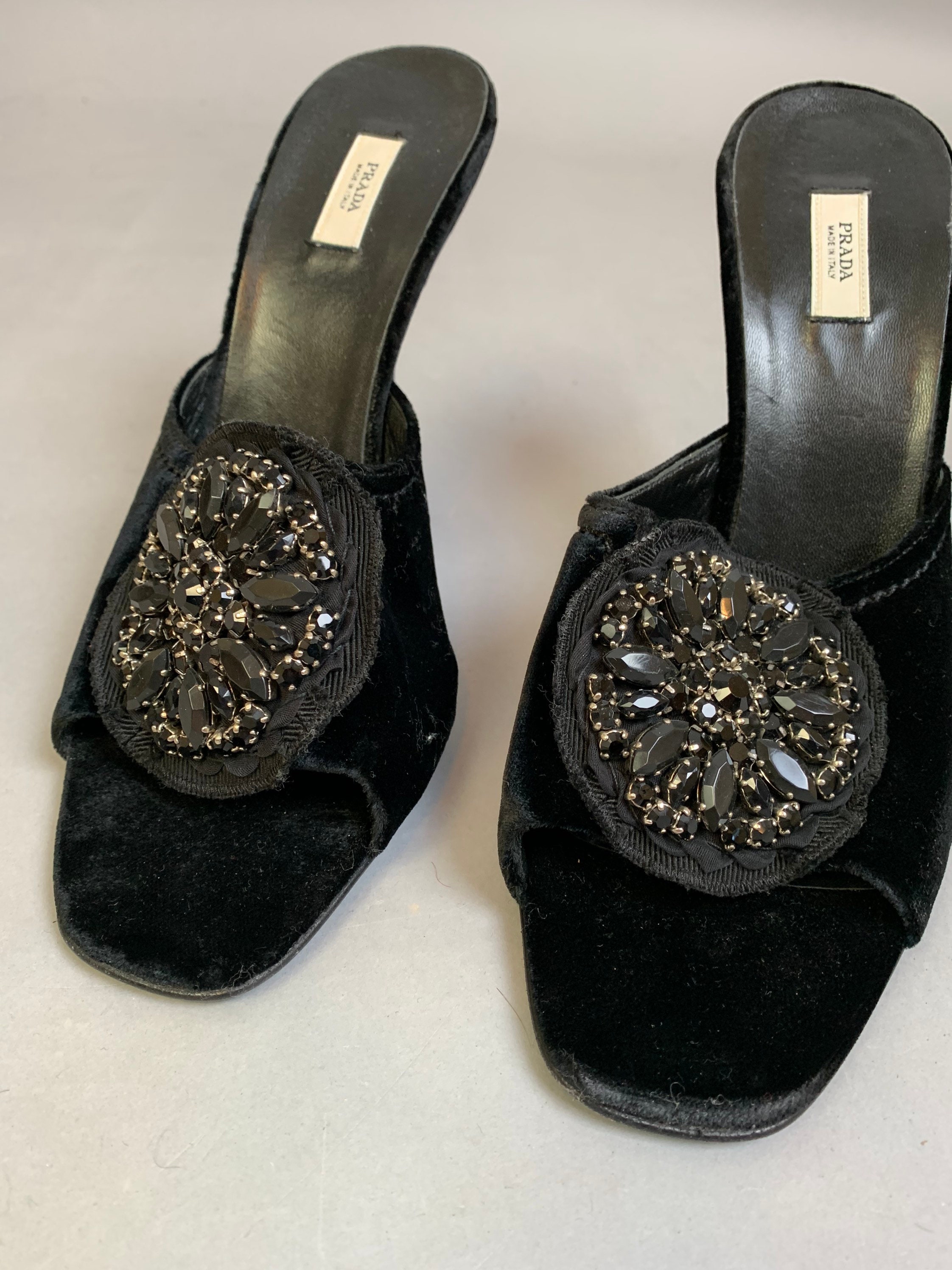 Vintage Prada Shoes// Velvet Designer Slippers// Bejeweled