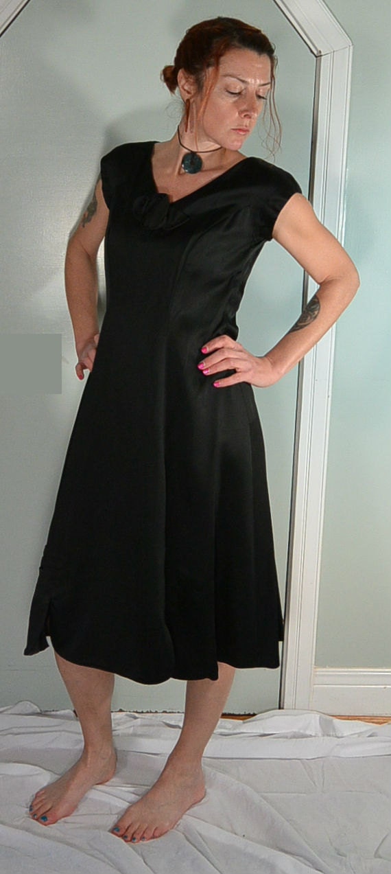 black satin rockabilly dress 50s Black Princess Dress//satin Dress//bow Dress//circle Skirt Dress//rockabilly  Dress//50s Dress (F1)