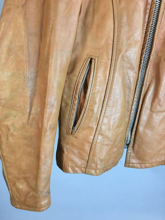 Awesome vintage mens motorcycle jacket// Light Br… - image 4