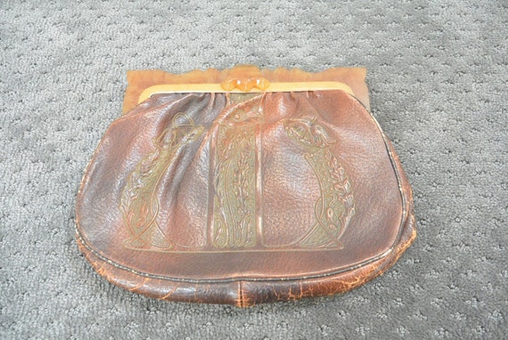 20s Tooled Leather Vintage Purse// Tooled Leather