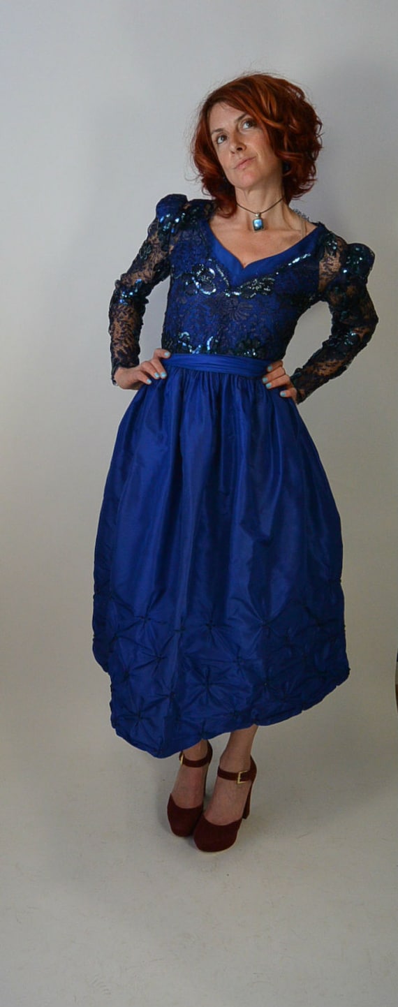 Deep Blue 80s Formal Dress// Sequin Dress// Cobalt